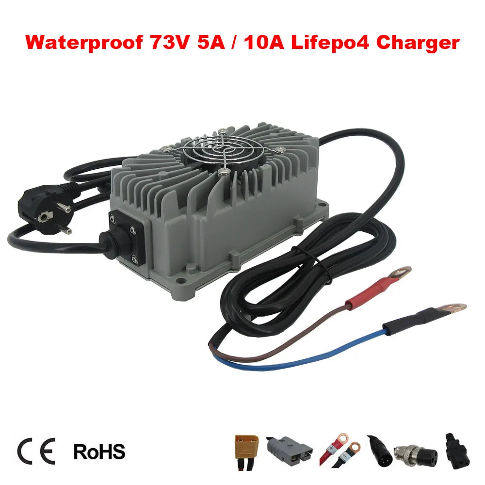 

Waterproof 73V 10A 5A LiFePO4 LFP Charger 60 Volt Iron Phosphate Full Seal Chargers For Golf Cart Tour Electric Car