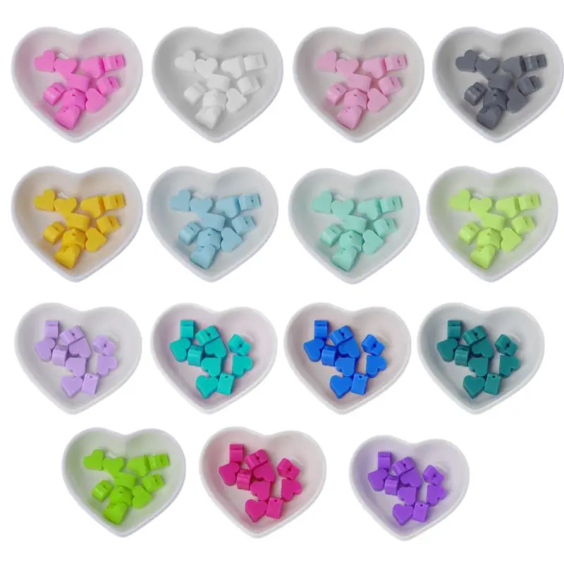 

15mm 10pcs/lot Silicone Loose Bead Safe Teether Heart Baby Teething Bead DIY Chewable Colorful Teething for Infant