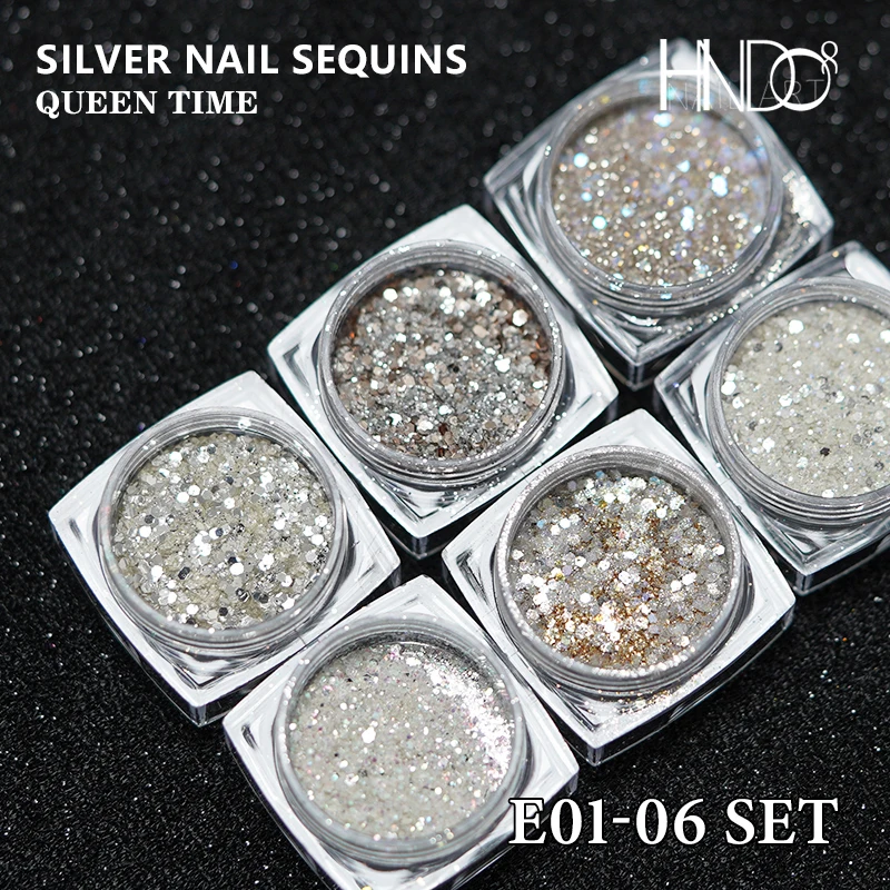 

HNDO 6 Pcs/Box Sparkle Nail Glitter Powders Set Chunky Flakes Pigment Dust DIY Sequins for Nail Art Decorations Manicure Kit