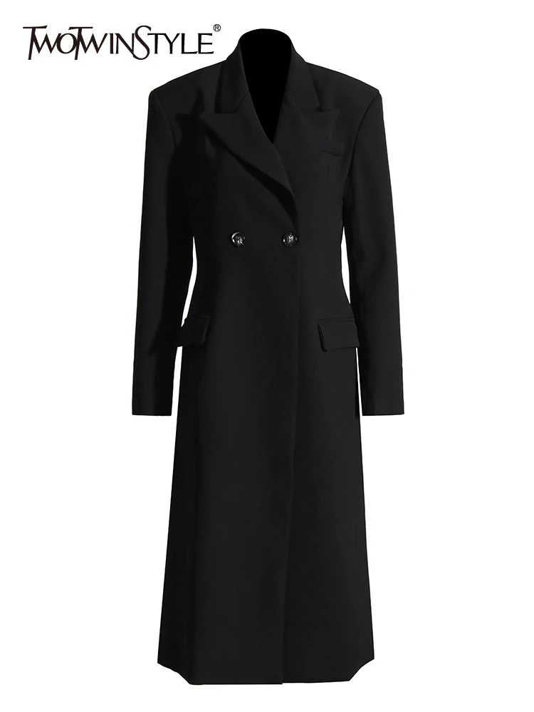 

TWOTWINSTYLE Minimalist Trench For Women Lapel Long Sleeve Patchwork Double Breasted Slim Windbreaker Female Fashion Autumn New