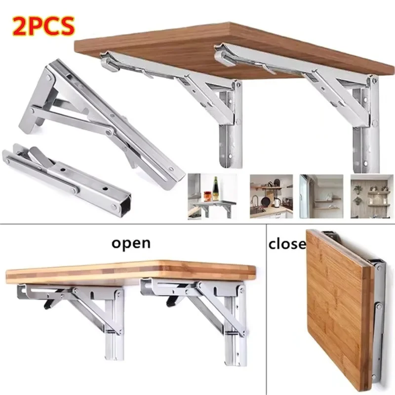 Triangle Folding Angle Shelf Bracket Heavy Duty Stainless Steel Collapsible Shelf Bracket for Table Work Bench Wall Mounted 2Pcs folding shelf bracket,shelf bracket