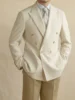 Gentry Men's Linen Blended Casual Double-breasted Suit Retro Commuter Slim-fit Six-button One-suit 1