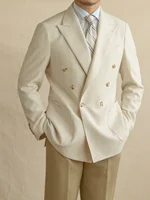 Gentry Men's Linen Blended Casual Double-breasted Suit Retro Commuter Slim-fit Six-button One-suit 1