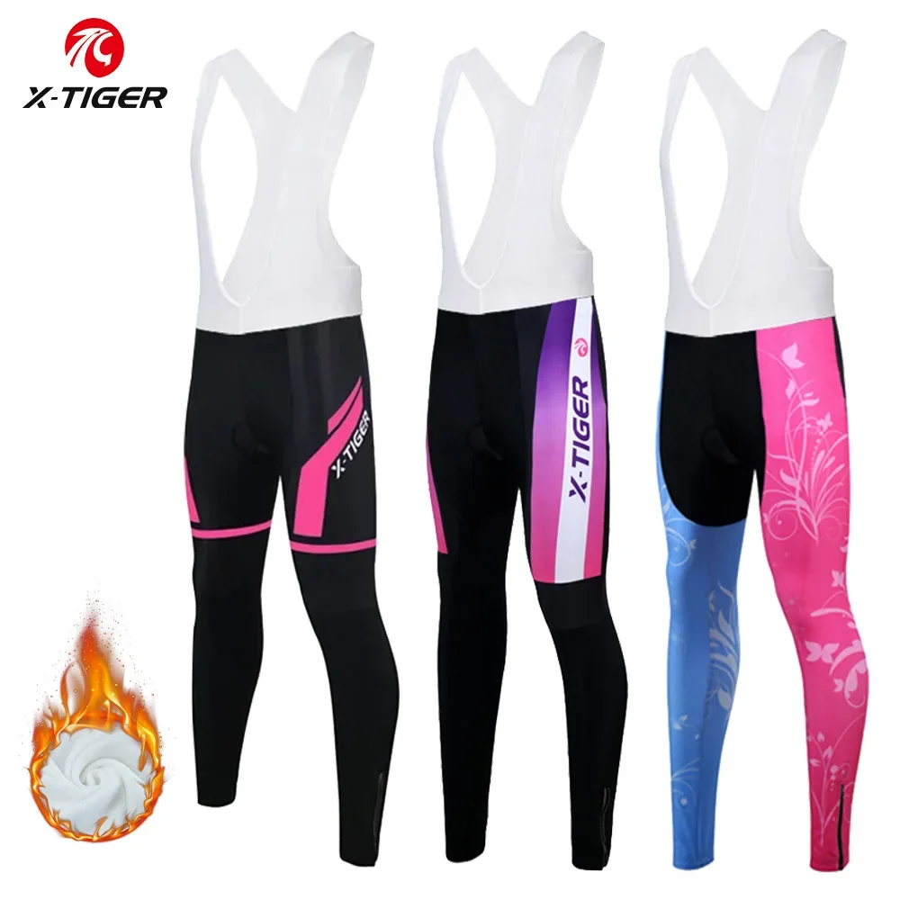 X-TIGER Women's Winter Cycling Pantyhose Warm Fleece Lined Trousers Anti-slip 5D Gel Liner Comfortable Riding for MTB Road Bike