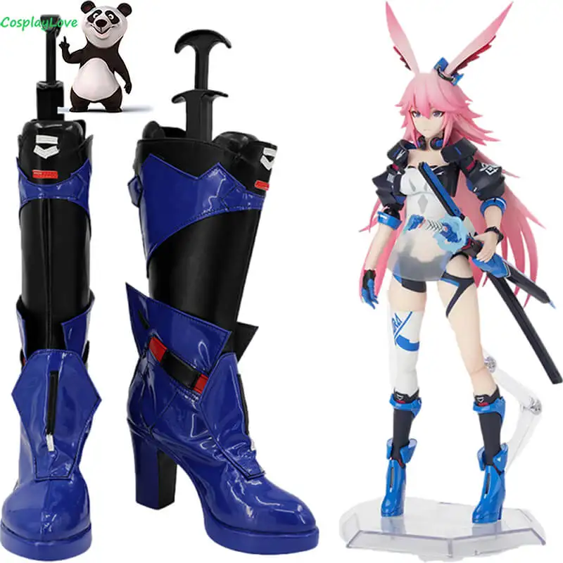 

Туфли для косплея сакуры Honkai Impact 3rd Yae, синие кожаные длинные сапоги для косплея, изготовленные на заказ, для фотографий, Рождество, Хэллоуин