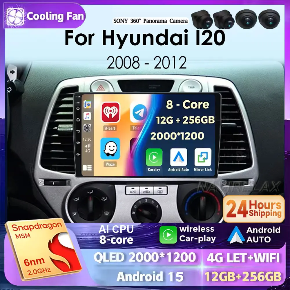 Android 15 Carplay para Hyundai I20, Radio de Auto, Estéreo, Reproductor Multimedia de Video, Pantalla Táctil WIFI