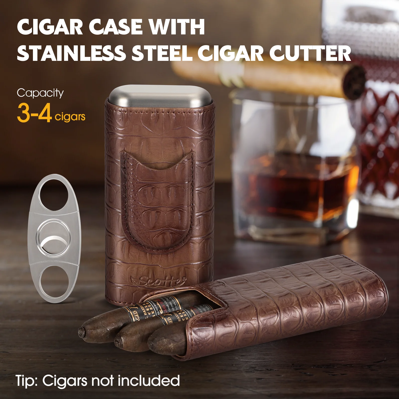 Scotte Cigar Case Leather Cigar Travel Case Cedar Wood Portable Humidor Box Cutter Elegant Box Men smoking accessories tobacco smoking accessories tobacco humidor jar
