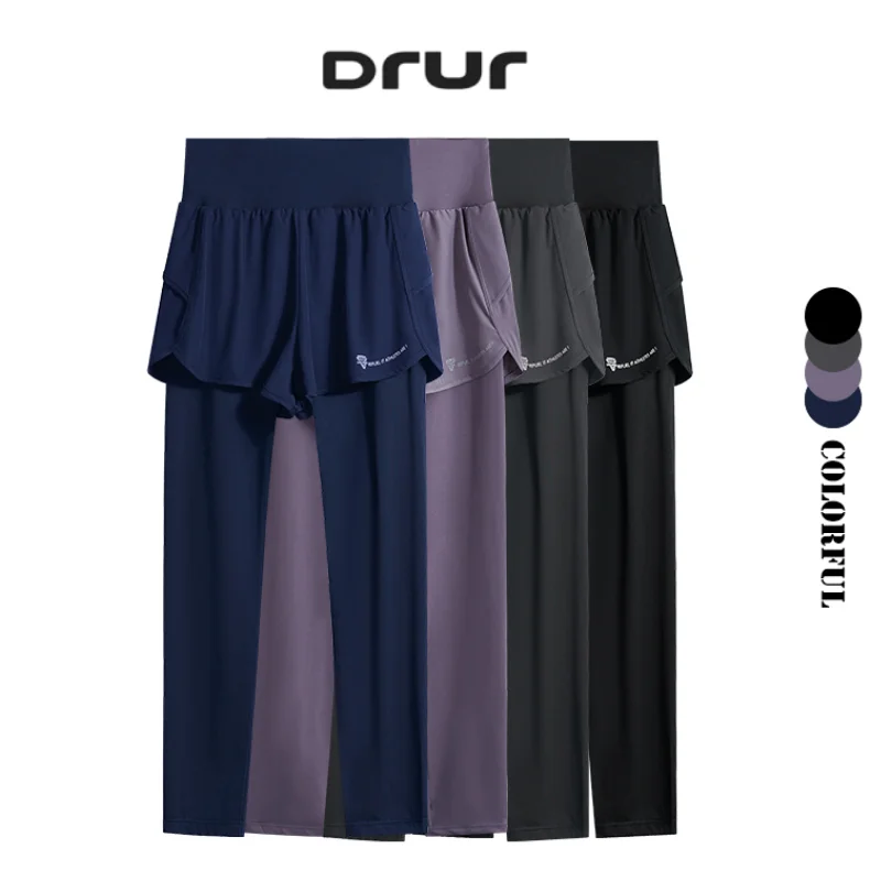 DRUR Women Gym Cropped Trousers Summer Lightweight 2 in 1 Yoga Pants Female High Waist Sports Leggings Fitness Running Tights 1