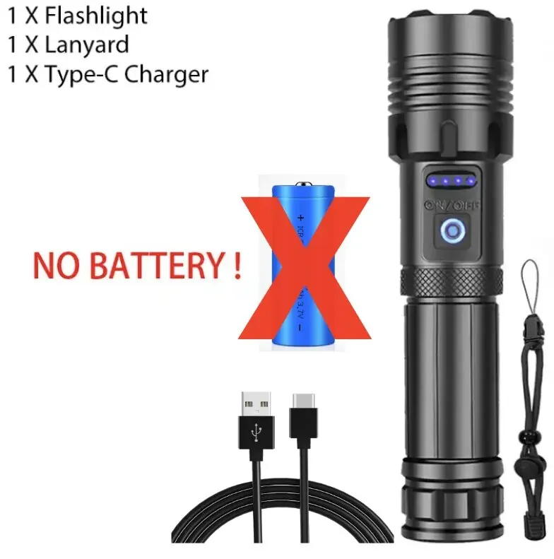 Lampe torche LED XHP120 rechargeable par USB - Résistante à l'eau
