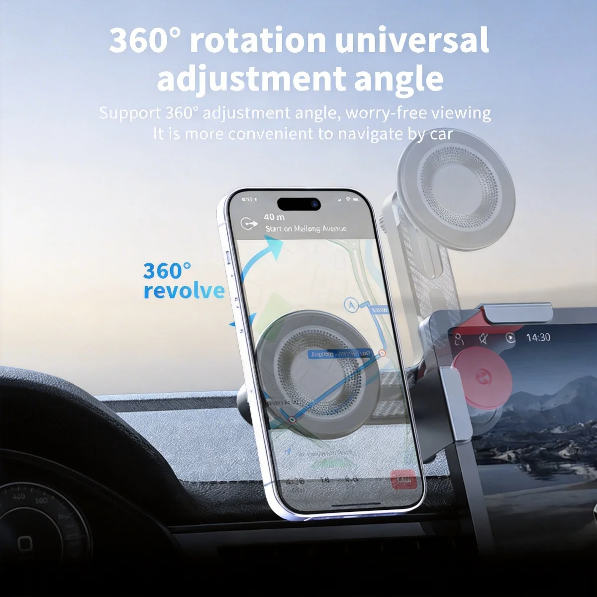 Universal Magnetic Car Phone Holder - 360° Rotatable Foldable Clip-On with Strong Magnet