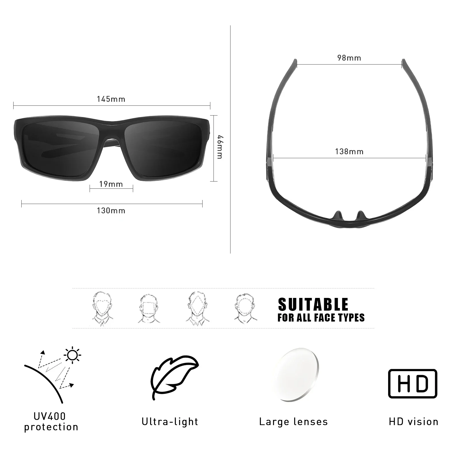 Kapvoe Polarized Sunglasses Fashion Outdoor Sports Uv400 Glasses Camping Fishing Goggles Hiking Running Glasses for Men Cycl