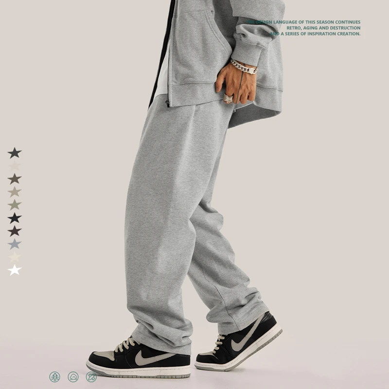 ZODF New Autumn Men's 445GSM Sweatpants Unisex High Street Soft Knitted Straight Pants Brand Streetwears Tracksuits HY0382