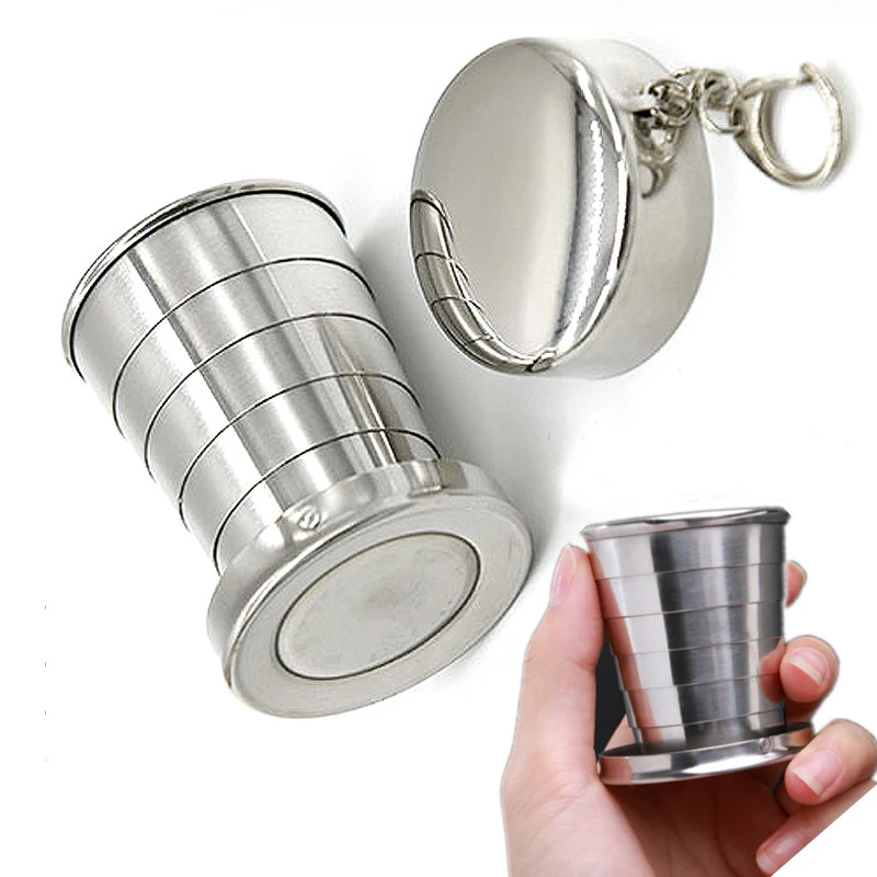 Taza plegable de acero inoxidable, vaso de chupito de Whisky, Vodka, agua telescópica plegable, tazas de viaje al aire libre