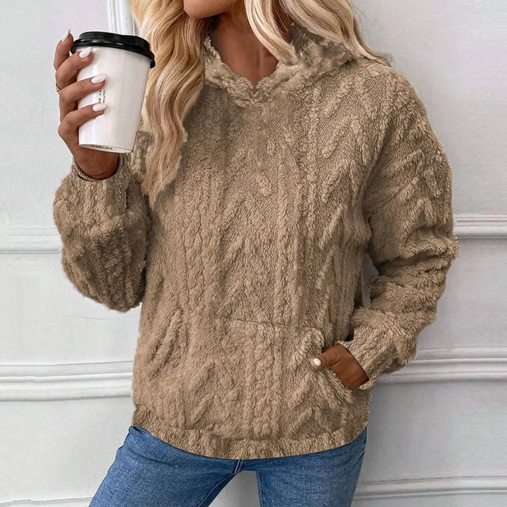 

Women Solid Color Hoodie Cozy Winter Hoodie with Big Patch Pocket Plush Lining for Women Soft Long Sleeve for Weather for Women