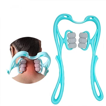 Neck Massager with Six Wheels for Neck Muscle Relaxation Rotatable Adjustment Massaging Legs and Arms in Pink and Blue Colors 1