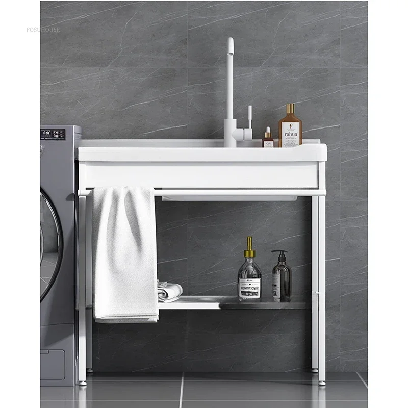 Light Luxury Ceramic Kitchen Sinks for Courtyard Modern Simple Sinks for Kitchen Floor-standing Single Basin with Bracket Sink 3