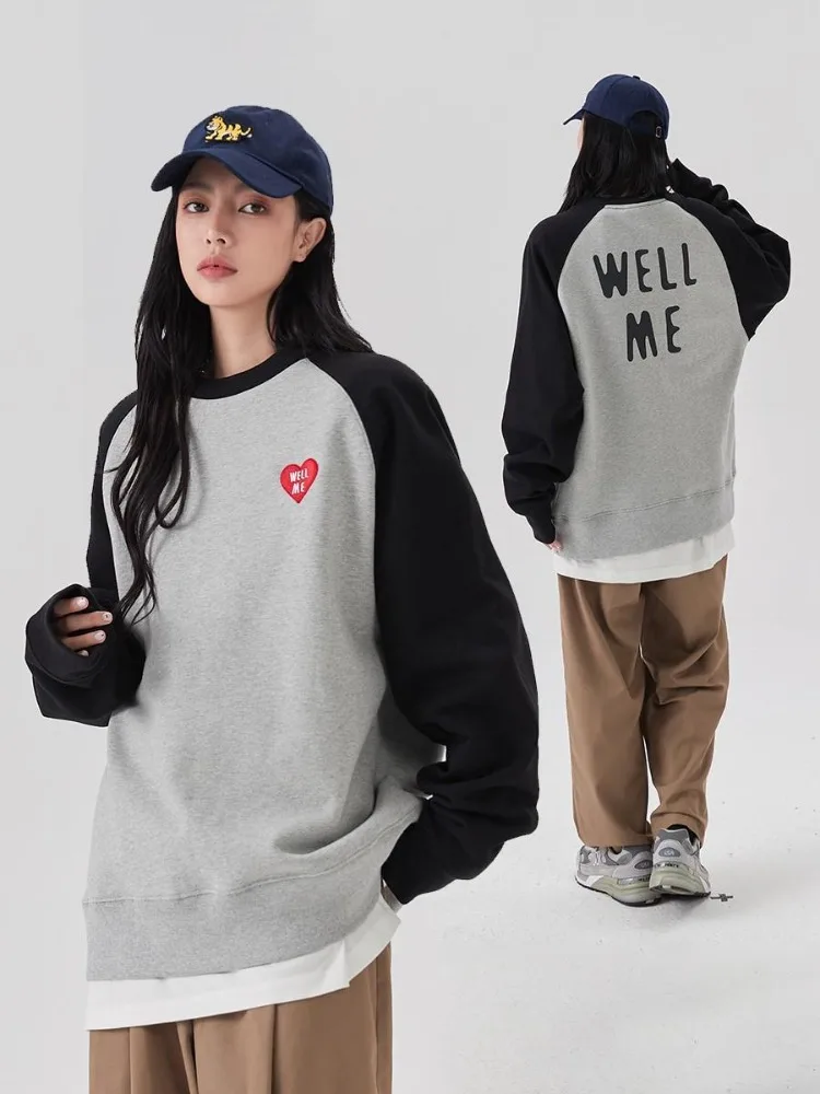 

HOUZHOU Vintage Oversize Sweatshirts Women Gray Casual Korean Fashion Preppy Style Patchwork Pullovers Female Essentials Hoodies