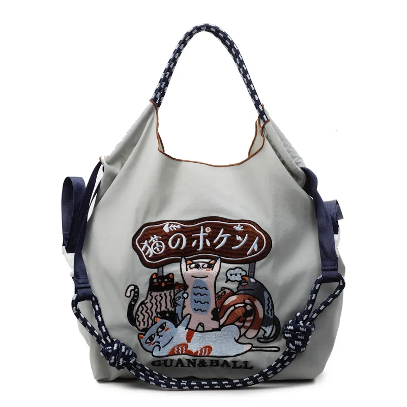 Eco-Friendly Embroidered Nylon Tote: Stylish and Spacious City Handbag