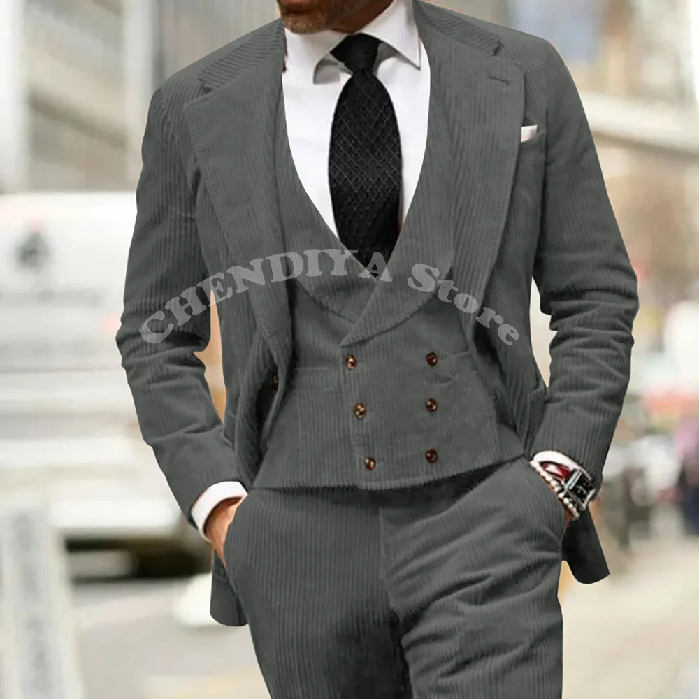 ヴィンテージコーデュロイ男性スーツオーダーメイド 3 個セット結婚式