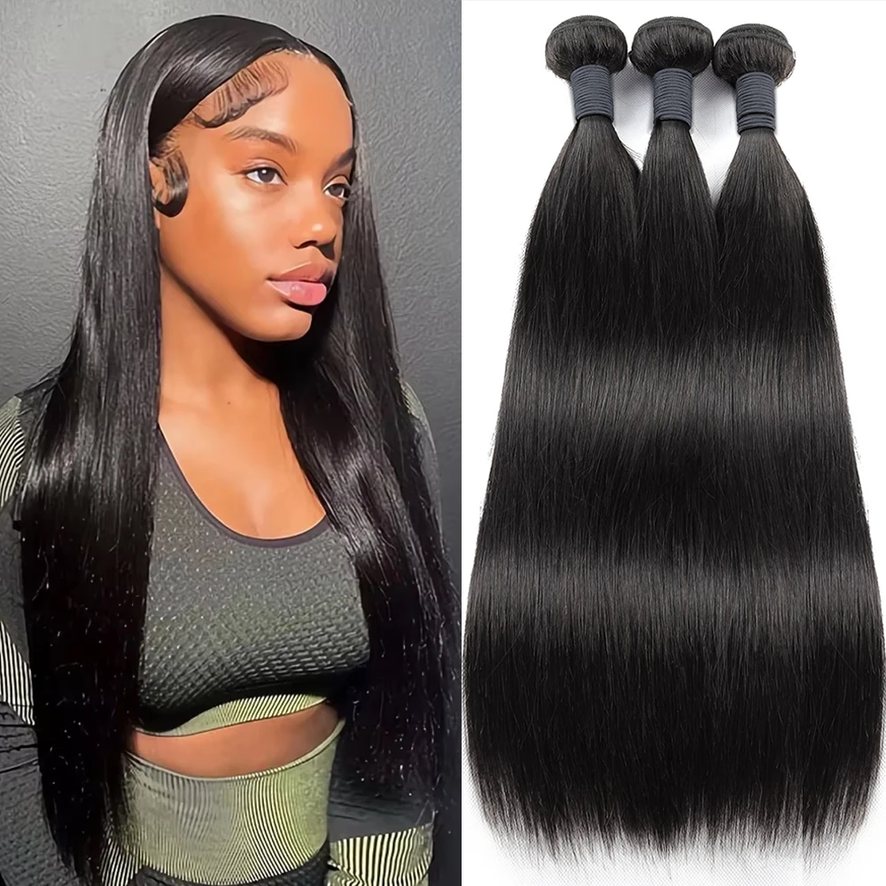 Straight Human Hair Bundles Remy Hair Bundles 100% Human Extensions Natural Black Brazilian Weave 36 40 Inch For Women