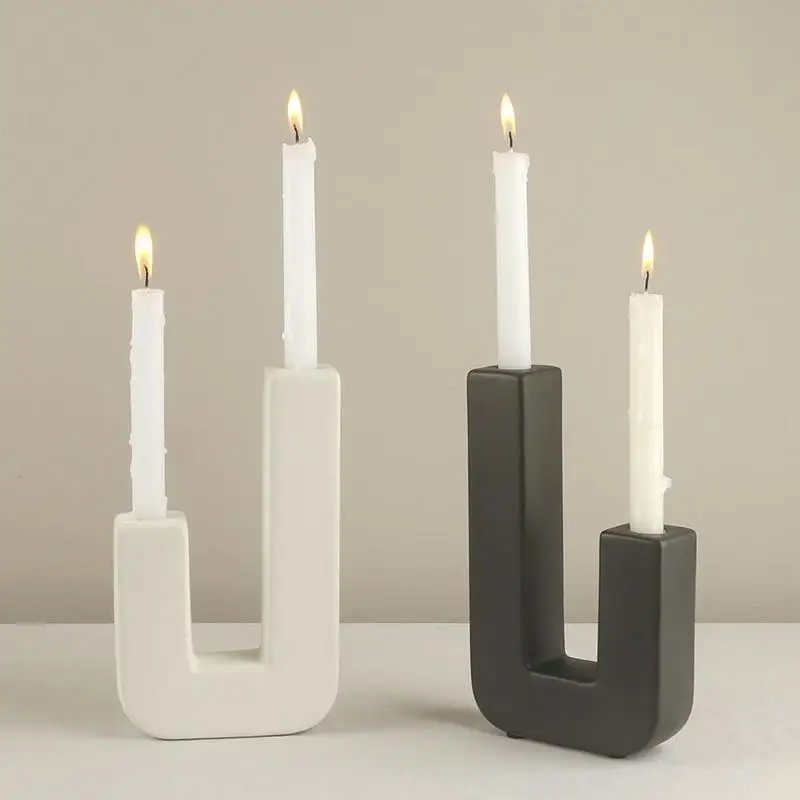 Ceramic Candle Holder Minimalist Table Candle Holder For Romance Solid Color Candle Stand Fashionable For Balcony Dining Table