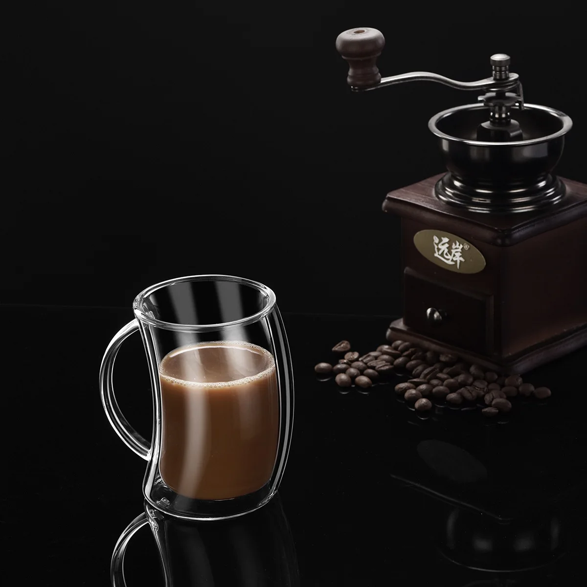 1 Piece 200ml Transparent Double Wall Glass Mug Cup with Handle Tilt Glass Coffee Mug Brief Simple Double Layer Cup