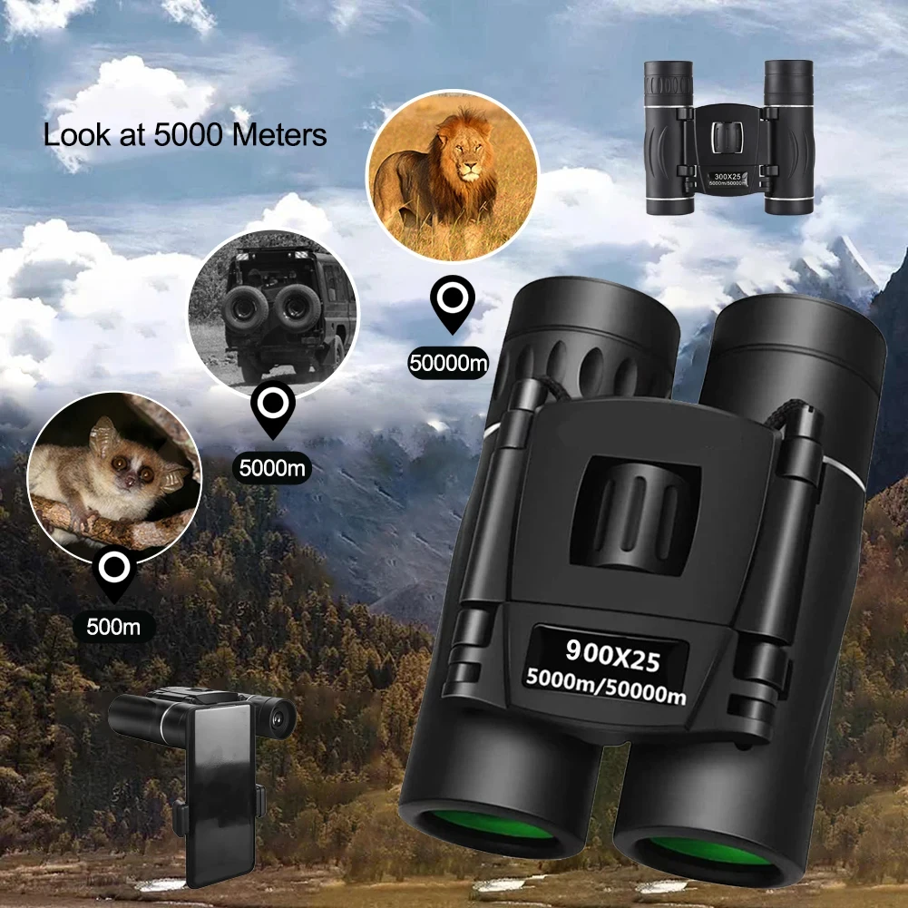 900x25 HD Zoom Portable Powerful Binoculars Long Range BAK4 Telescope Jumelles Folding Low Light Binoculars for Hunting Camping 4