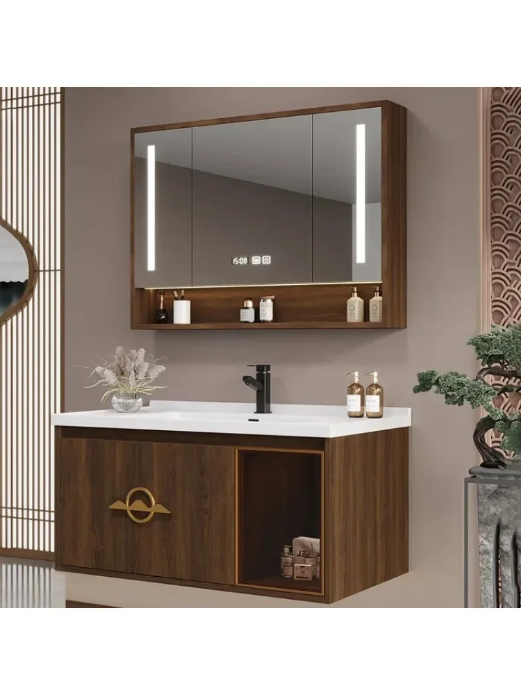 *New Chinese Style Integrated Ceramic Basin Bathroom Cabinet Combination Modern Intelligent Washbasin Furniture YX50BC