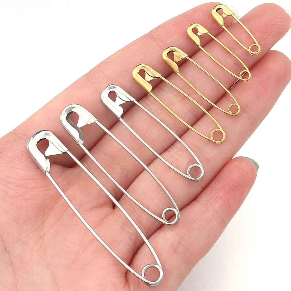 Safety Pins Stainless Steel 20-56mm Gold Color Brooches for DIY Home Crafts Garment Sewing Assistive Tool 10Pcs/pack