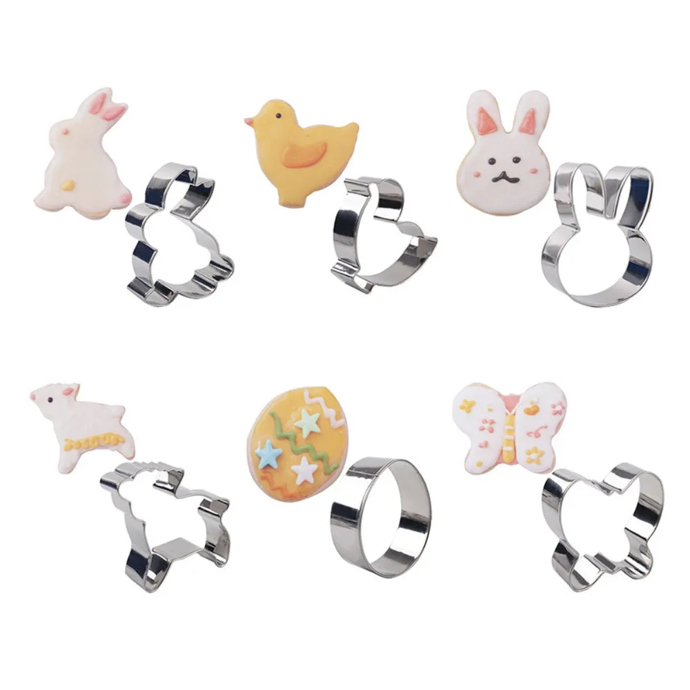 Rabbit Egg Carrot Cookie Cutters Stainless Steel Flower Chicken Shape Easter Bunny Baking Cake Biscuit Fondant Mold 6/5/4Pcs Set