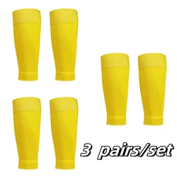 3 Pairs Unisex Soccer Shin Guard Sleeves and Socks Set (Yellow)