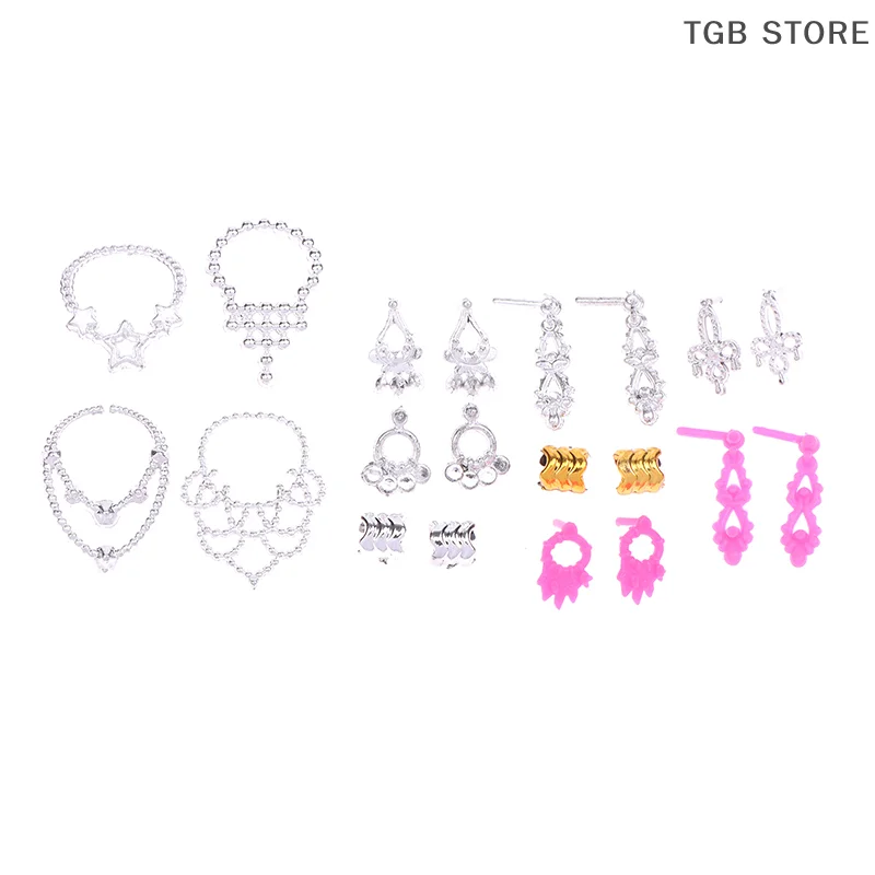 10 Stück Puppenhaus galvanisierte Krone Halskette Ohrstecker Armbänder Ohrringe Anhänger Pack Zubehör Dressing Prinzessin Puppe Spielzeug – Detail 7