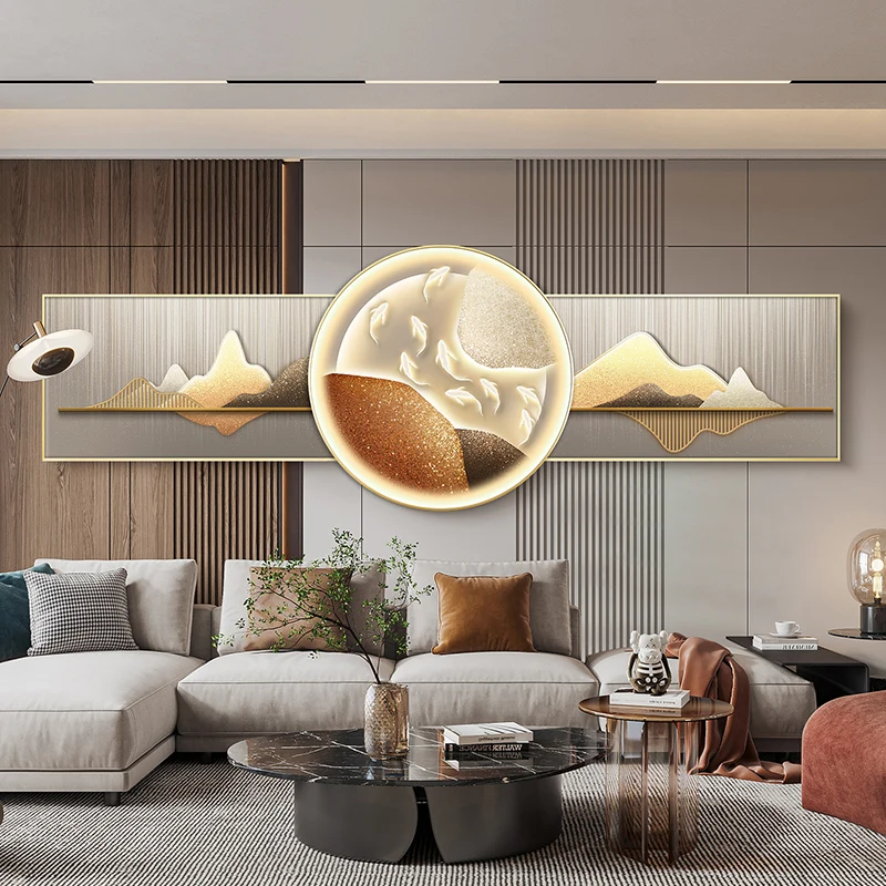 

LED lights,, light luxury murals, high-end atmospheric sofa, background wall decoration, living room hanging painting