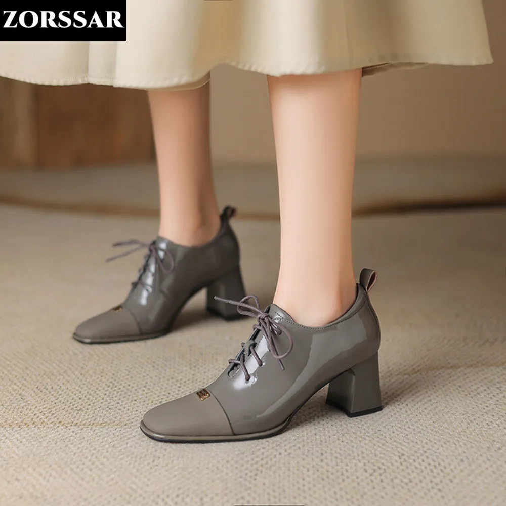 

Classic Women Pumps Spring Autumn Office Ladies Casual High Heels Comfortable Genuine Leather Lace-Up High-heeled Shoes Woman
