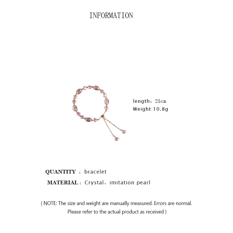 Imitation Pearl Bracelets Elegant Pink Imitation Pearl Bracelets Exquisite Purple Crystal Beaded Adjustable Bracelets Bangle Female Wristband Accessories