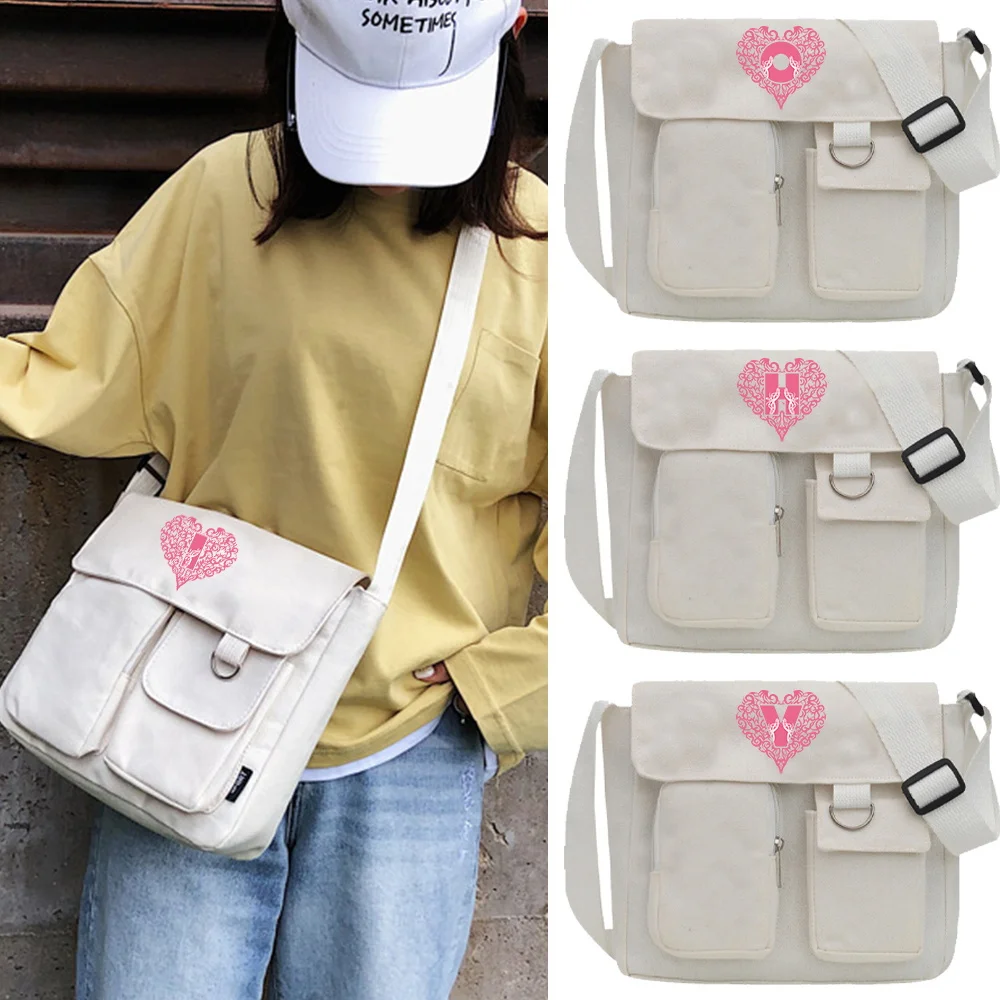 New Love Letter Printing Pattern High-capacity Essential Storage Bag Portable Outdoor Travel Minimalist Canvas Shoulder Bag