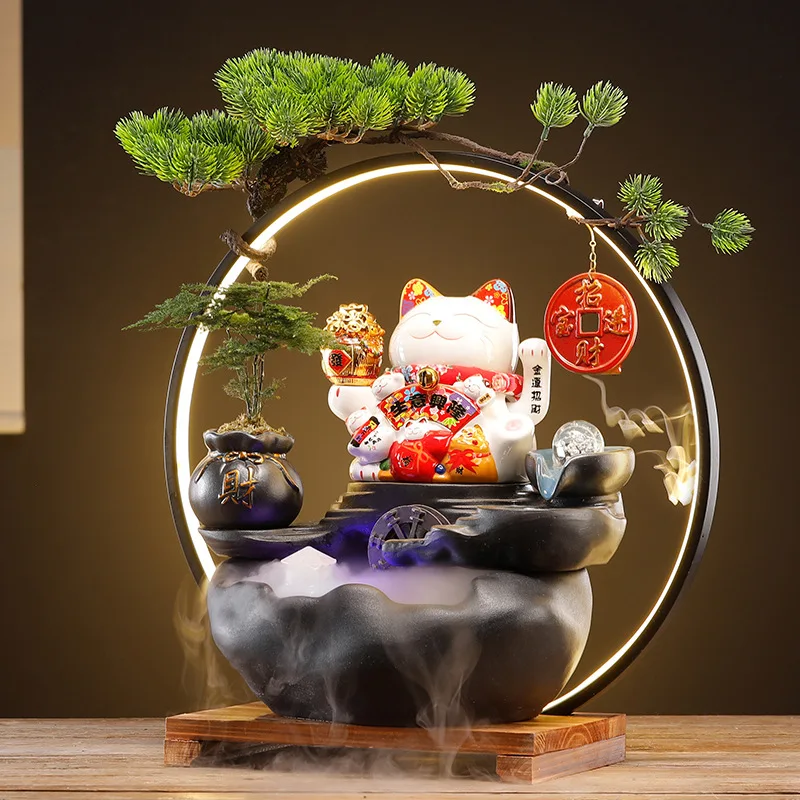 

Creative Lucky Cat Flowing Water Ornaments Living Room Office Decoration Circulating Water New Chinese Style Opening Gift