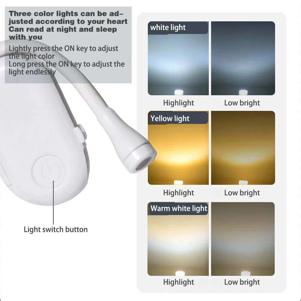 Mini LED Book Light 3 Brightness Adjustable USB Rechargeable Clip-On Study Reading Lamp For Travel Bedroom Dormitory Reading_voghion.com