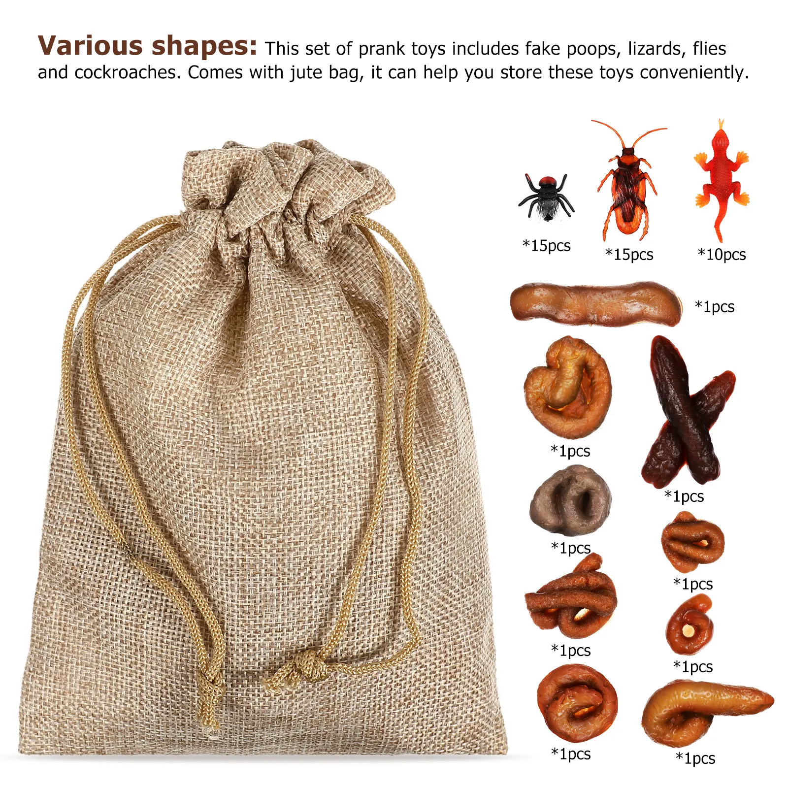 1세트 시뮬레이션 가짜 똥과 도마뱀 장난 키트, 할로윈 장난 소품, 식탁 장 선물 상자