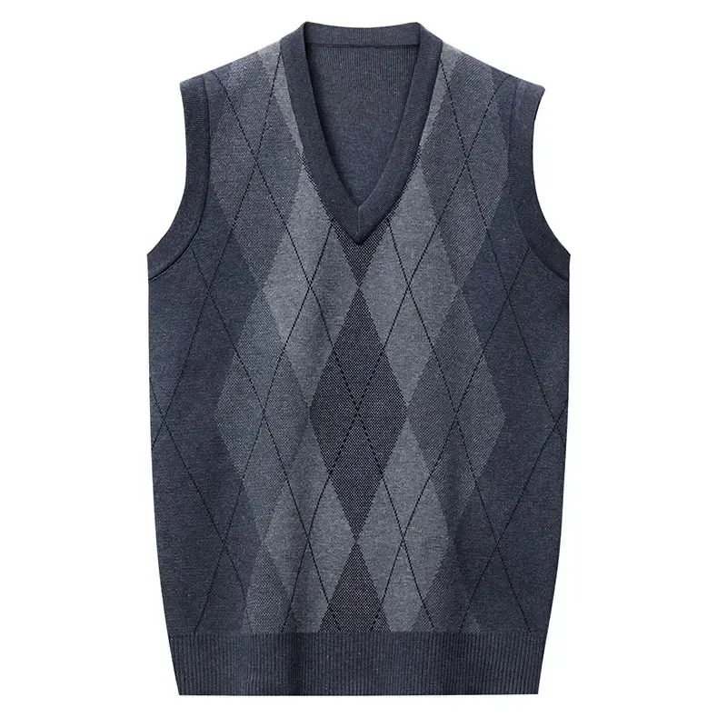 

Autumn New Men's Sleeveless Vest Casual V-neck Diamond Patterned High Quality Man Clothes