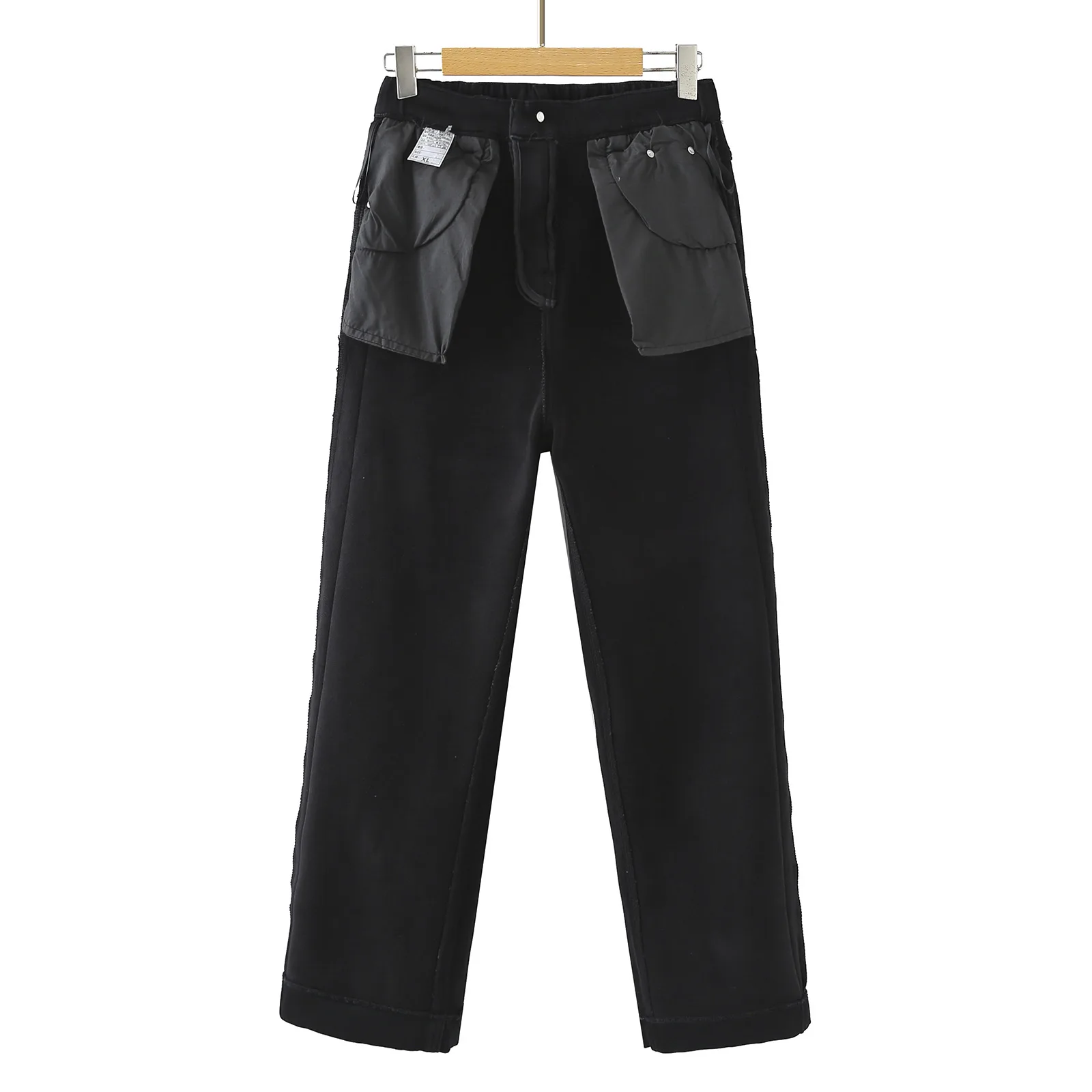 Fashion Plus Size Women's Jeans Winter Simple Fleece And Thickened Denim Straight Leg Pants Side Splicing Long Trousers 8661