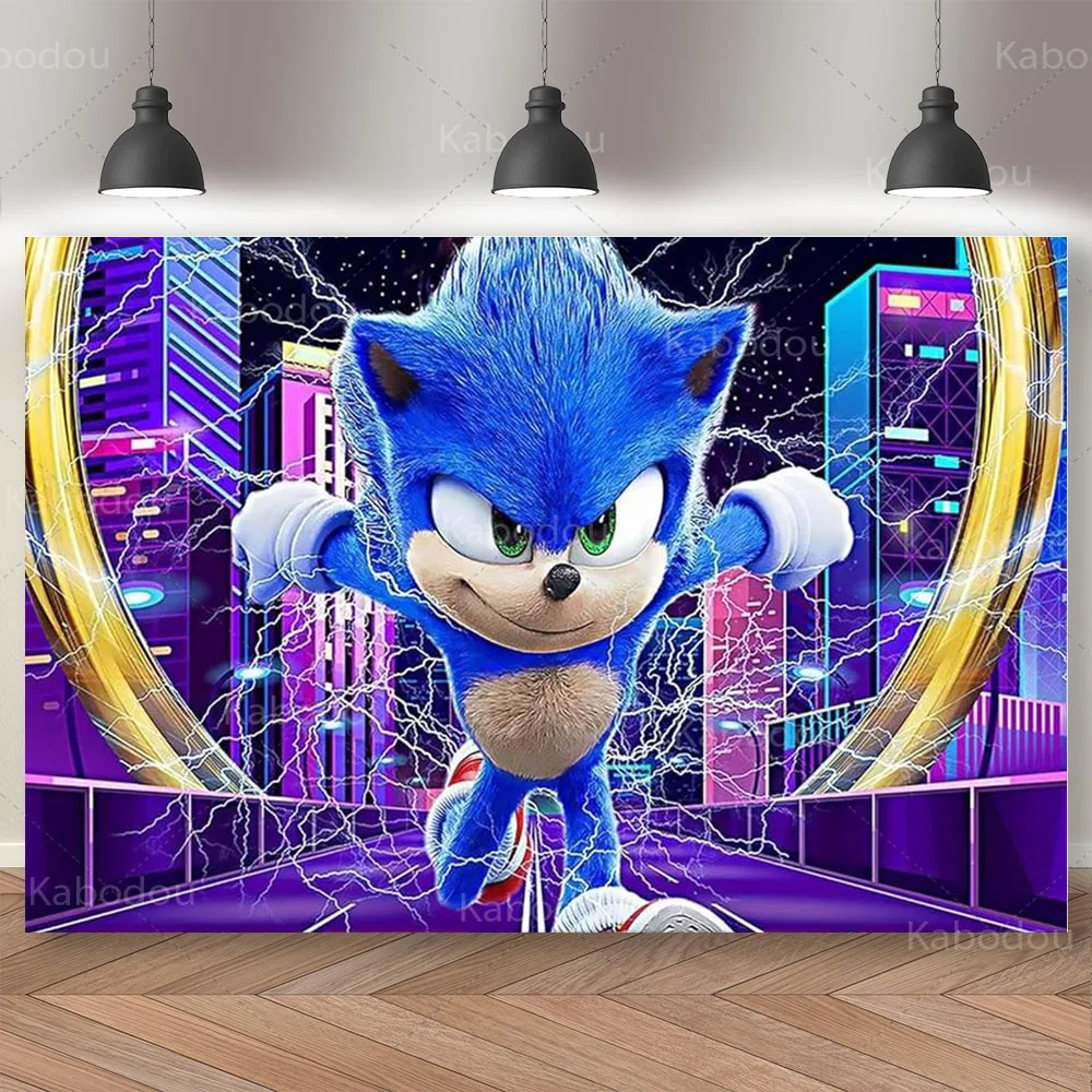 

Sonic Blue Backdrop Boys Kid Birthday Party Lightning Decoration Purple Banner Poster Photography Background Baby Shower Props