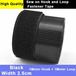 Premium Sew - On Hook and Loop Fastener Tape for Crafts and DIY Projects | Super Soft Loop Fabric | Multiple Widths Available (Black Width 25mm)