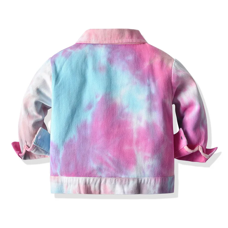 Boys Girls Tie Dye Denim Jacket Spring 2022 New Baby Jacket Baby Girl Outerwear Fashion Lapel Buttons Jacket Toddler Kids Coat fleece lined coat