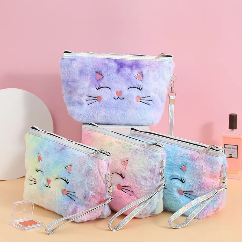

1 Pc Makeup Case Bag Fur Cat Cosmetic Bag for Women Plush Girl Makeup Bag Female Beauty Case Travel Portable Toiletry