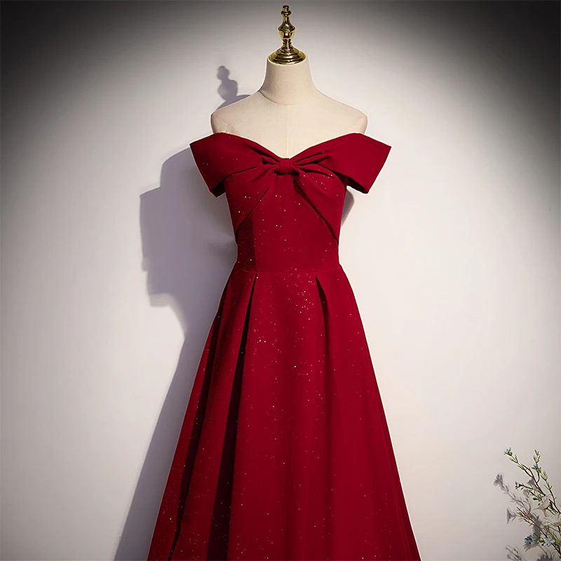 Burgundy Simple Evening Dress Sequins Boat Neck Elegant Lace Up Floor Length A-Line Satin Plus Size Women party Dresses B2422