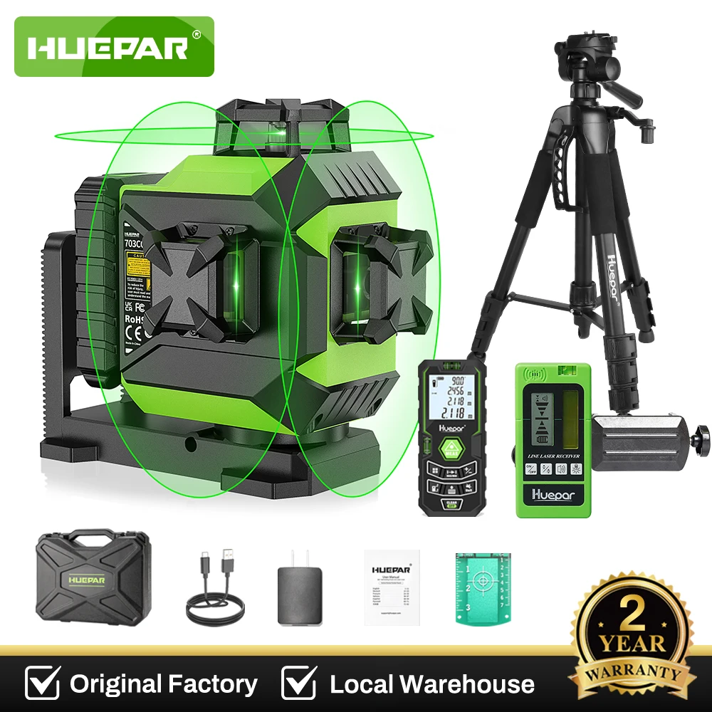 Huepar 703CG Zielony 12 linii Poziom lasera 3D