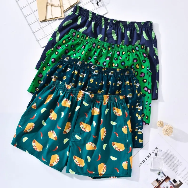 2/4Pcs Cotton Mens Boxers Shorts Men Underwear Casual Sleep Underpants High Quality Printed Loose Panties Comfortable Homewear