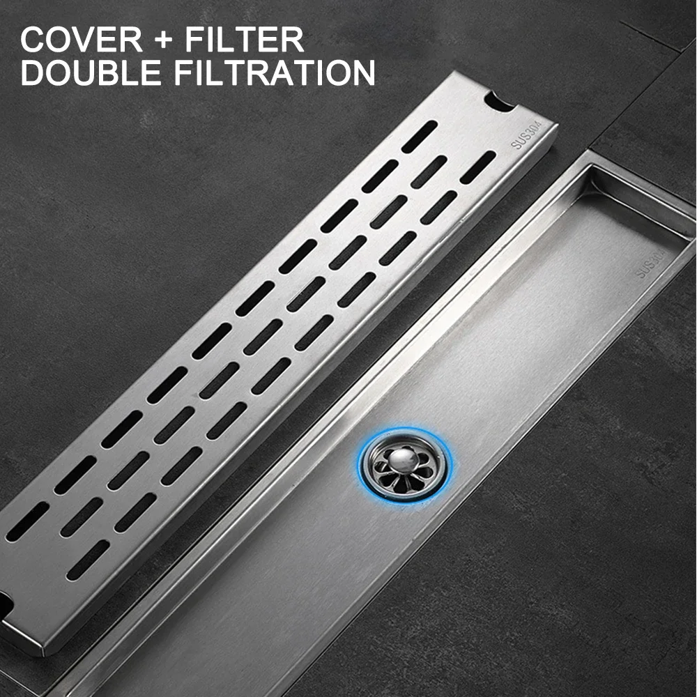 

304 Stainless Steel Anti-odor Drains Rectangle Linear Waste Drainer Bathroom Floor Drain Cover Stopper Shower Drain Hair Catcher