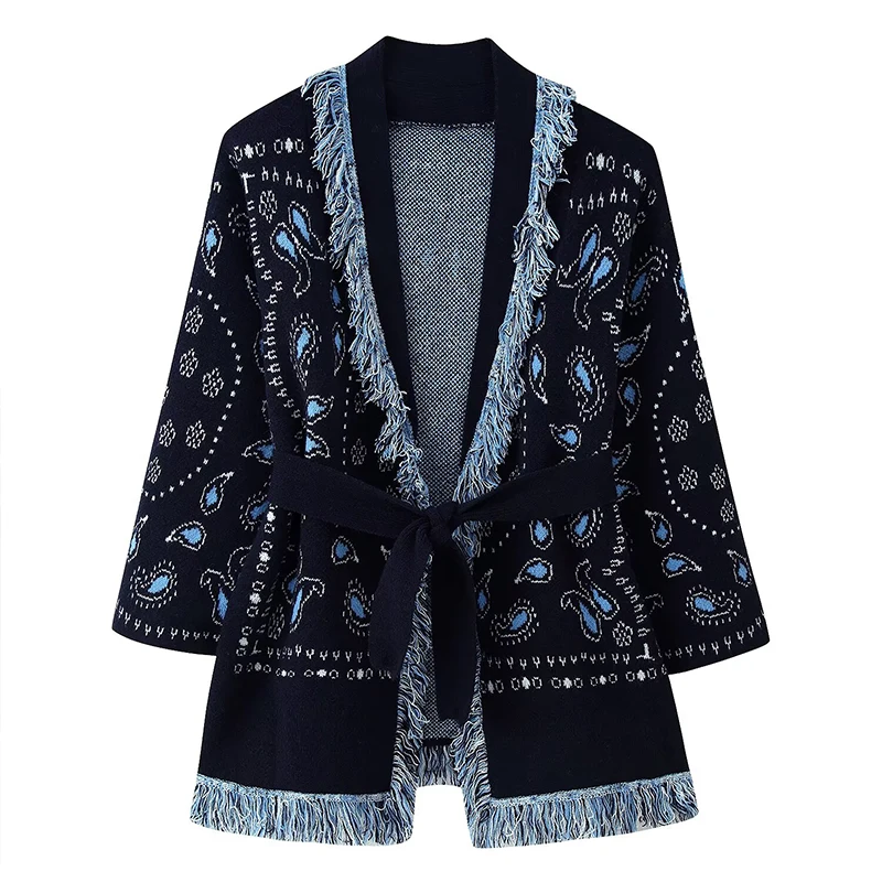 Chic Fashion Fringe Shawl Knitted Jackets for Women 2025 Autumn Winter Long Sleeve Cardigan Coats High Street Casual Loose New